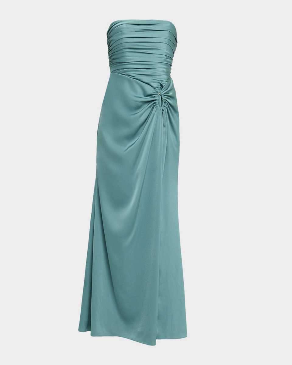 Strapless Pleated Crepe Back Satin Gown